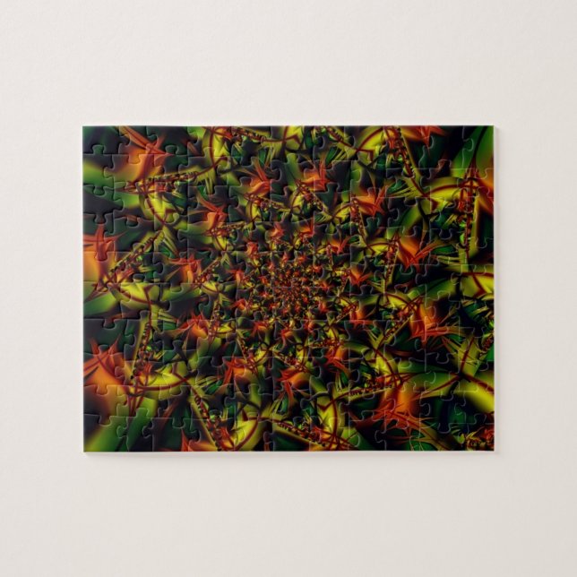 Puzzle Exótico | Arte fractal verde y amarillo (Horizontal)