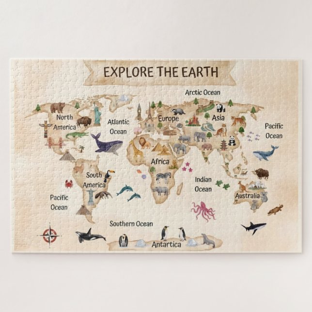 Puzzle Explora el mapa del mundo (Horizontal)