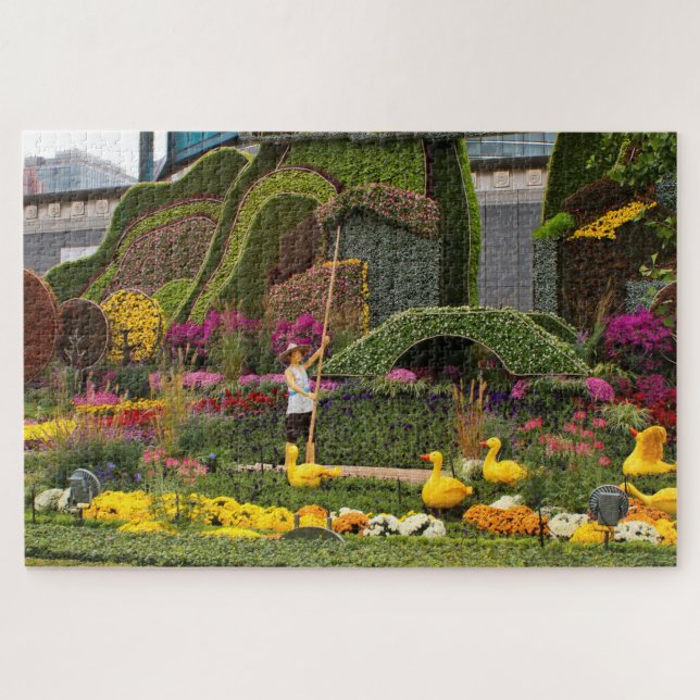 Puzzle Exposición floral de granjero de patos, Pekín, Chi (Horizontal)