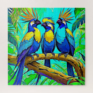 Puzzle Exquisitos pájaros tropicales en una selva vibrant