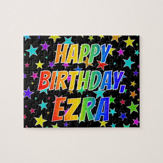 Puzzle "EZRA" Nombre, Diversión "FELIZ CUMPLEAÑOS" (Horizontal)