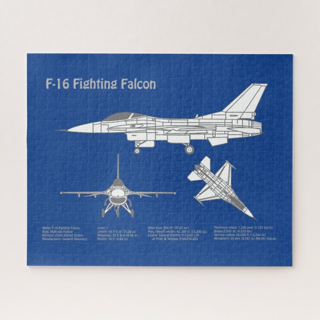 Puzzle F-16 Fighting Falcon - Airplane Blueprint Plan ABD (Horizontal)