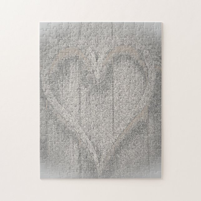 Puzzle Faded Love Heart Simulated Wood Grain (Vertical)
