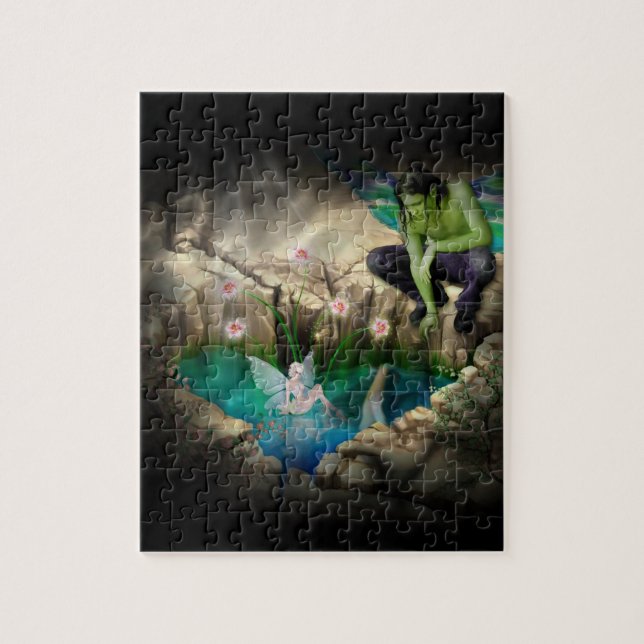 Puzzle Faerie in Elven Pond Vignette (Vertical)