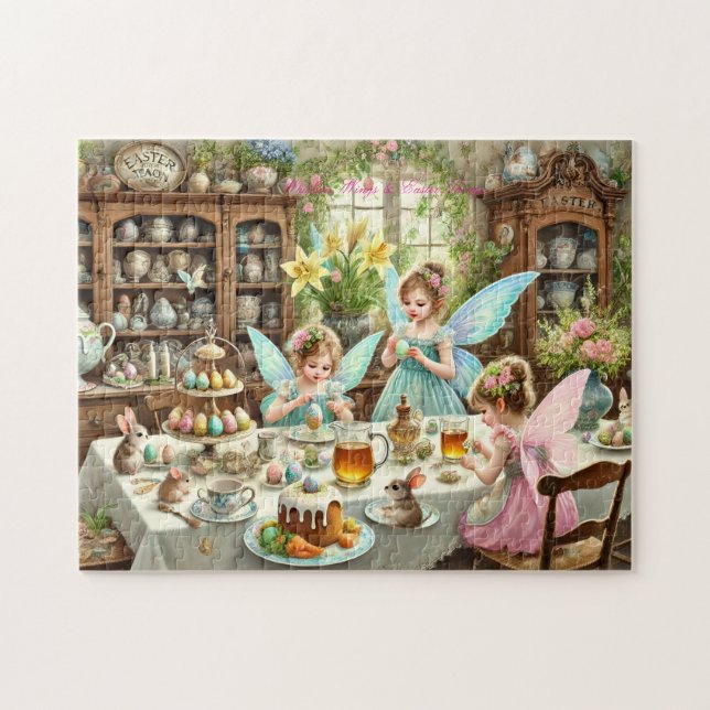 Puzzle Fairy Easter Kitchen Whimsical Tea Party Scene (Horizontal)