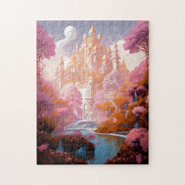 Puzzle Fairy Tale Castle Pink White Gold Fantasma Art (Vertical)