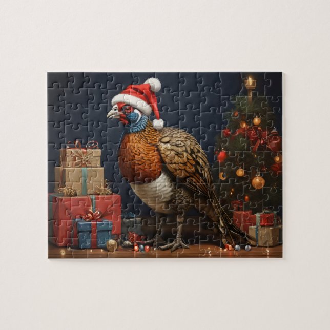 Puzzle faisán con árbol de navidad y regalos (Horizontal)