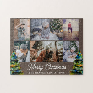 Puzzle Familia de acuarela de árbol de Navidad 6 Collage 