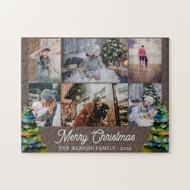 Puzzle Familia de acuarela de árbol de Navidad 6 Collage  (Horizontal)