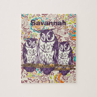 Puzzle Familia de búhos geométricos con estilo morado