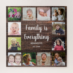 Puzzle Familia de Collages de fotos Rustic Brown Wood 12