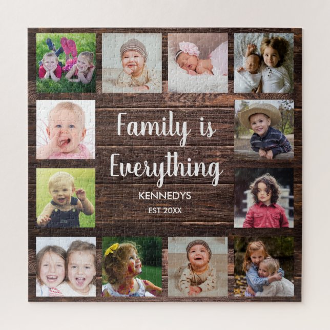 Puzzle Familia de Collages de fotos Rustic Brown Wood 12 (Vertical)