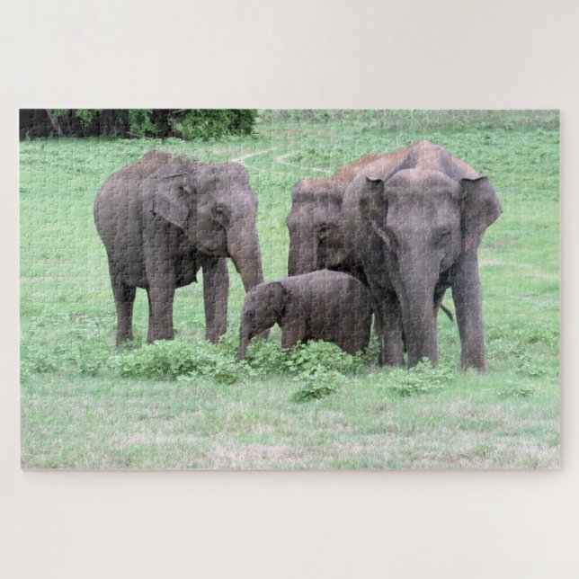 Puzzle familia de elefantes de Sri Lanka (Horizontal)