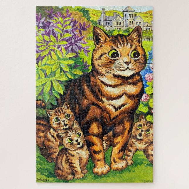 Puzzle Familia de gatos en un jardín, Louis Wain (Vertical)