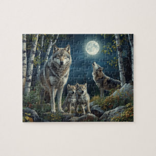 Puzzle Familia de Lobos Majestuosos Bosque de Abedules Lu