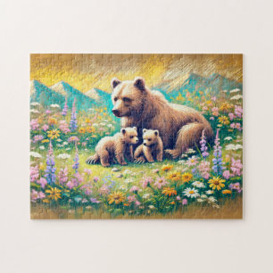 Puzzle Familia de oso en el prado de montaña Pastel de Dr