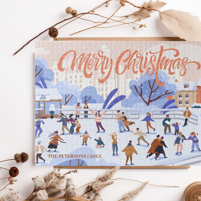 Puzzle Familia de patinaje sobre hielo Keepsake Navidad t (Merry Christmas Jigsaw Puzzle - personalized family, ice skating, winter wonderland)