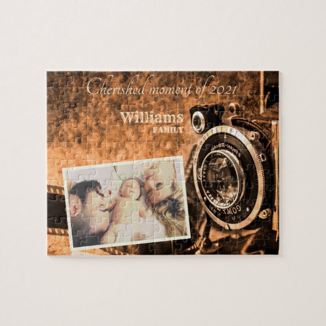 Puzzle Familia de personalizados rústicos de cámara retro (Horizontal)