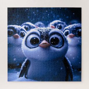 Puzzle Familia de pingüinos lindos en una noche invernal