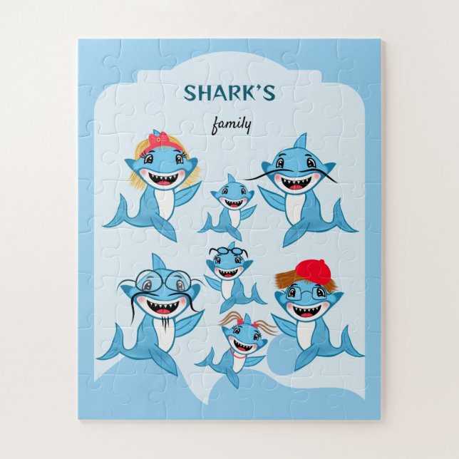 Puzzle Familia de tiburones felices (Vertical)
