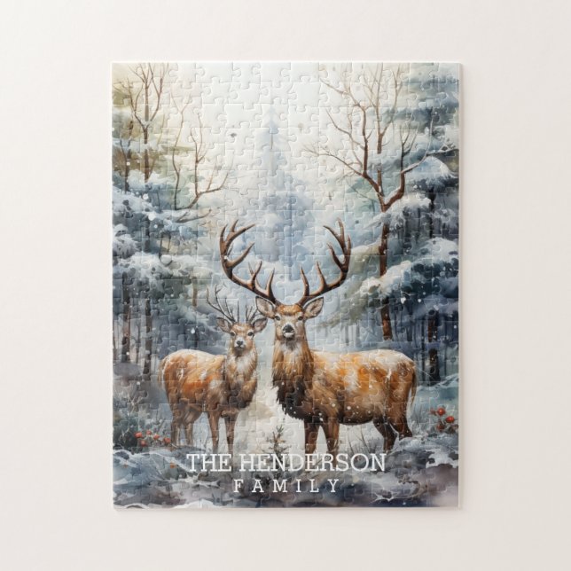 Puzzle Familia de venados de los bosques de invierno (Vertical)