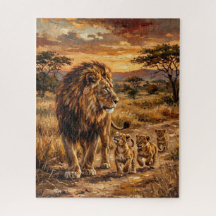Puzzle Familia Majestuosa de Leones – Arte de la Sabana D