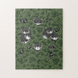 Puzzle Familia mapache en un Bush