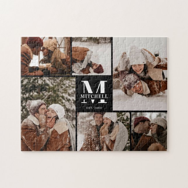 Puzzle Familia moderna 6 Collage de fotos negro Keepsake (Horizontal)