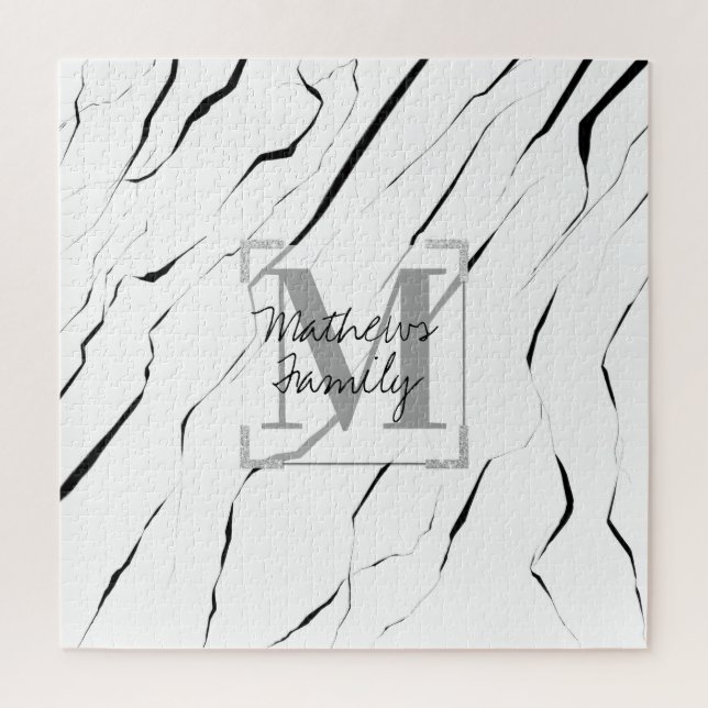 Puzzle Familia moderna de mármol blanco negro (Vertical)