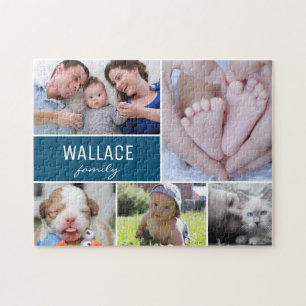 Puzzle Familia personalizada de Collage de fotos azul
