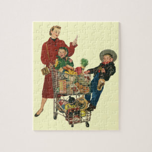 Puzzle Familia Retro, Mamá y Niños Carrito de Compras de