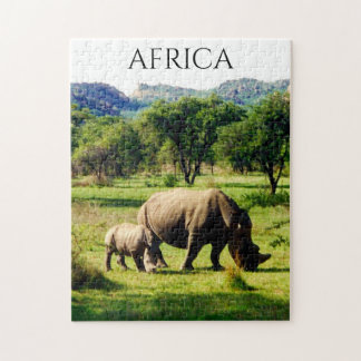 Puzzle familia rinoceronte africana