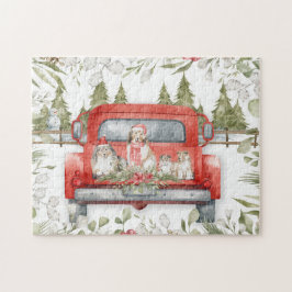 Puzzle Familia Sheltie en Navidades de camiones rojos