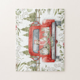 Puzzle Familia Sheltie en Navidades de camiones rojos