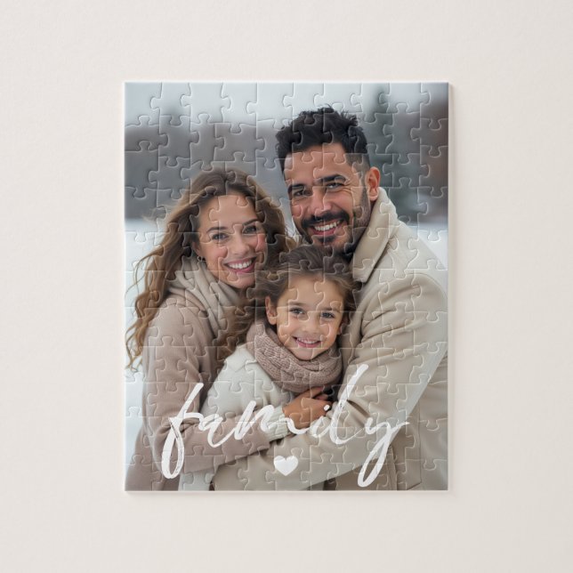 Puzzle Family Love Heart Modern Script Photo (Vertical)