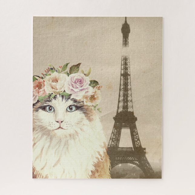 Puzzle Fancy Cat & Eiffel Tower (Vertical)