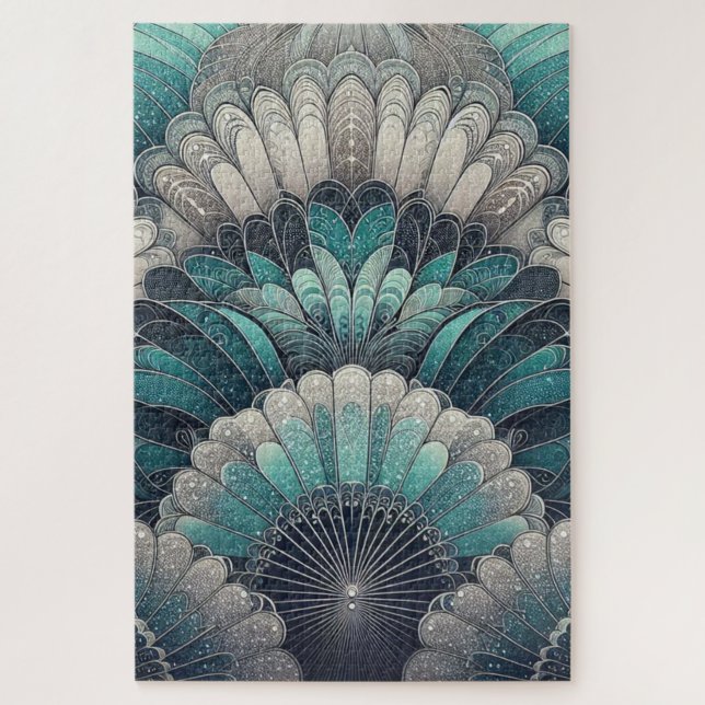 Puzzle Fans de Art Nouveau Blue and Silver (Vertical)