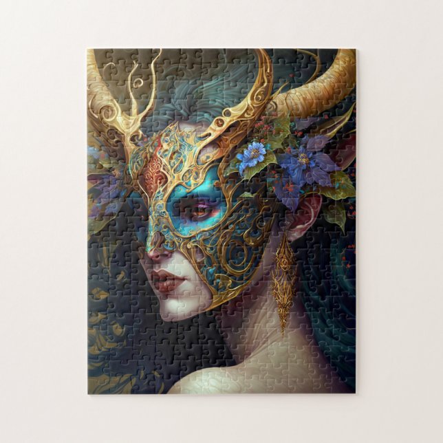 Puzzle Fantasía artística de la mujer elfo con cuernos (Vertical)