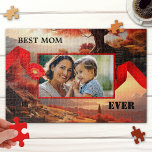 Puzzle Fantasía artística Personalizado foto mejor rompec<br><div class="desc">Rompecabezas con la foto de tu personalizado enmarcada por una cinta roja en hermosas pinturas del paisaje artístico. Un regalo delicioso para mamá o abuela.</div>