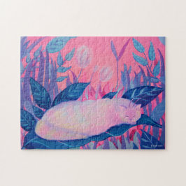 Puzzle Fantasía azul púrpura rosa de gato oruga