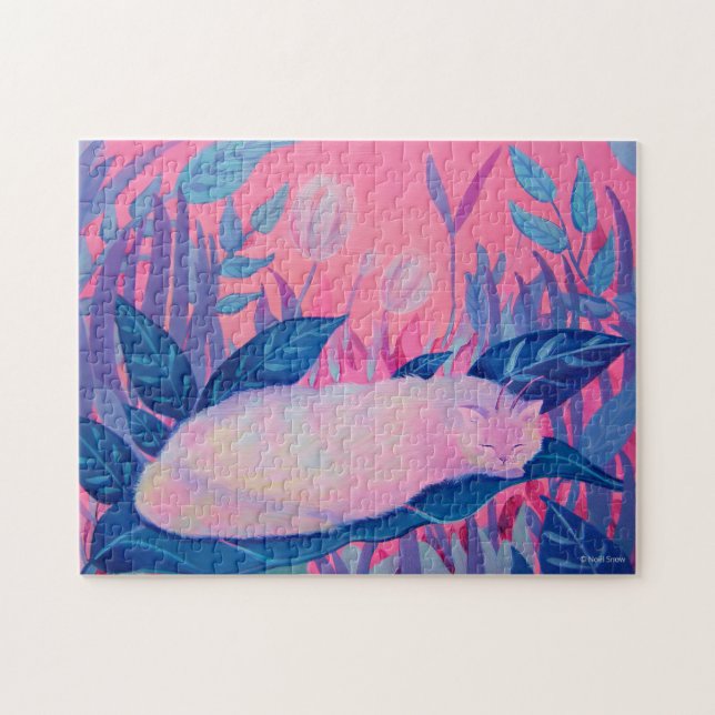 Puzzle Fantasía azul púrpura rosa de gato oruga (Horizontal)