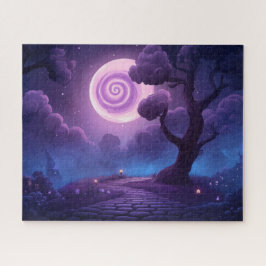 Puzzle Fantasía Brillando La Luna Sobre El Camino Encanta