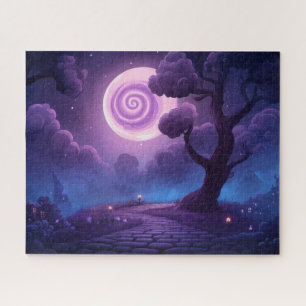 Puzzle Fantasía Brillando La Luna Sobre El Camino Encanta