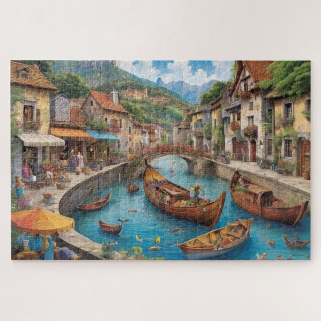 Puzzle Fantasía ciudad medieval difícil de resolver (Horizontal)