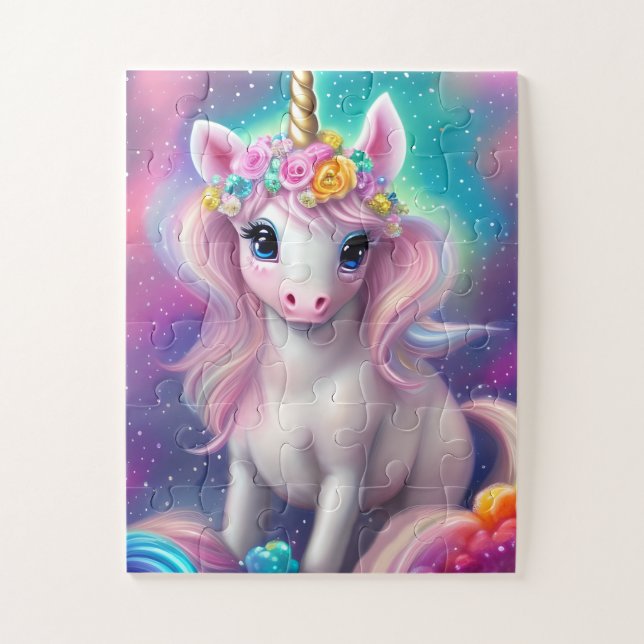 Puzzle Fantasía colorida Kawaii Unicorn (Vertical)