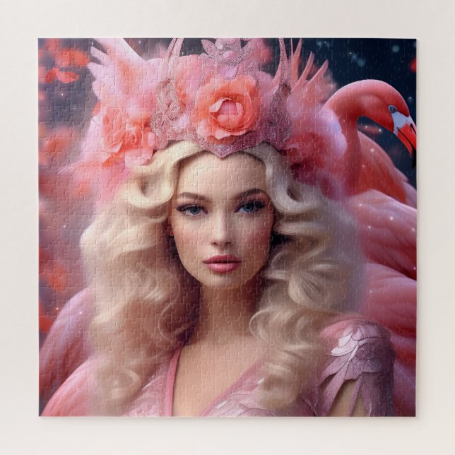 Puzzle Fantasía de belleza de flamenco rosa (Vertical)