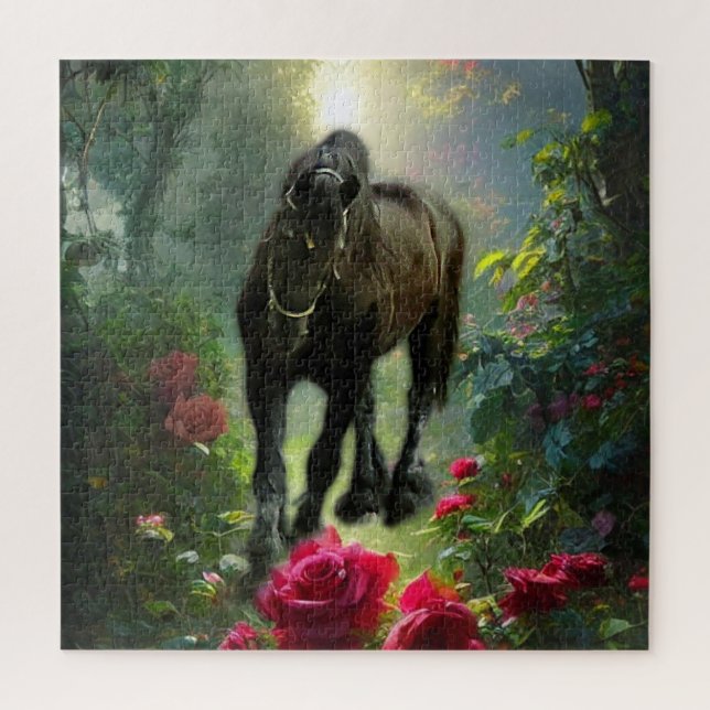 Puzzle Fantasía de caballo frisón de belleza negra - romp (Vertical)