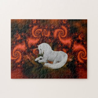 Puzzle Fantasía de caballo rojo Unicornio blanco