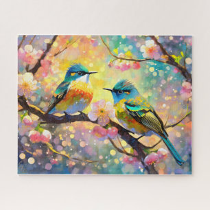 Puzzle Fantasía de Flor de Cerezo Amanecer Pájaros Cantor