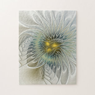 Puzzle Fantasia de Flor de Plata Dorada Arte Fractal Abst